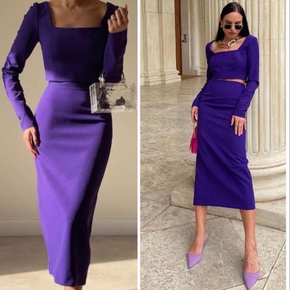 Zara Dresses & Skirts - ZARA 💜 Royal Purple Pencil Midi Skirt Chic Tailored Slit USA Small Like New!